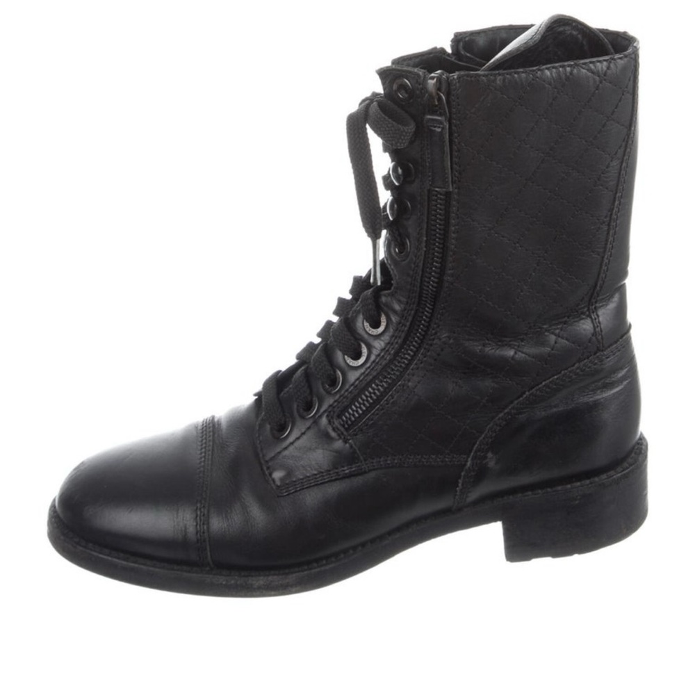 Chanel Leather Mid-Calf Combat Boots